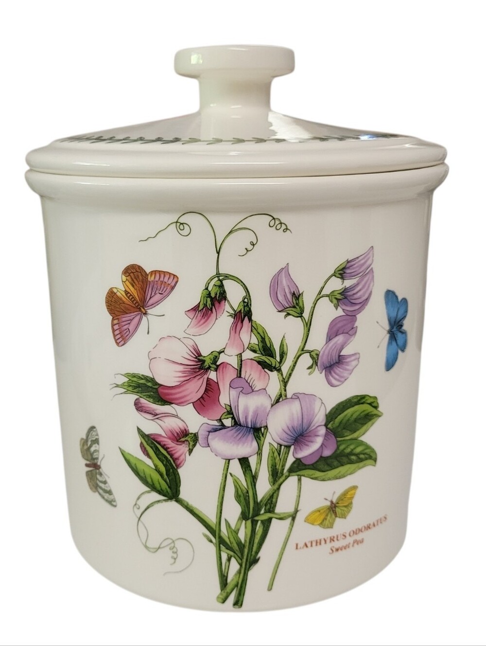 PORTMEIRION BOTANIC GARDEN LARGE SWEET PEA COOKIE/STORAGE JAR, EUC